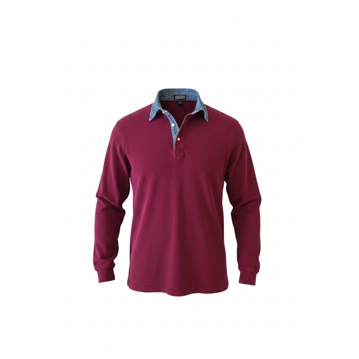 Lands End Rugby Polo Shirt Denim Collar Pique Xl Burgundy Red Vintage 90s